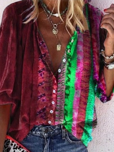 

Shirt Collar Striped Vintage Shirts & Tops, Red, Blouses & Shirts
