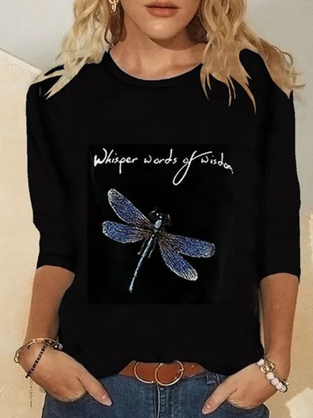 

Round Neck Loosen Animal Shirts & Tops, Black, Tops