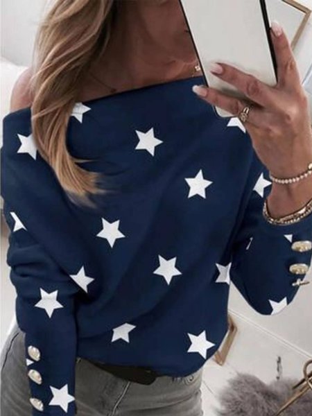 

Boat Neck Star Casual Sweatshirt, Dark blue, Hoodies & Sweatshirts