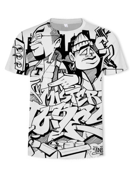 

Casual Graffiti Crew Neck T-shirt, As picture, Men's t-shirts