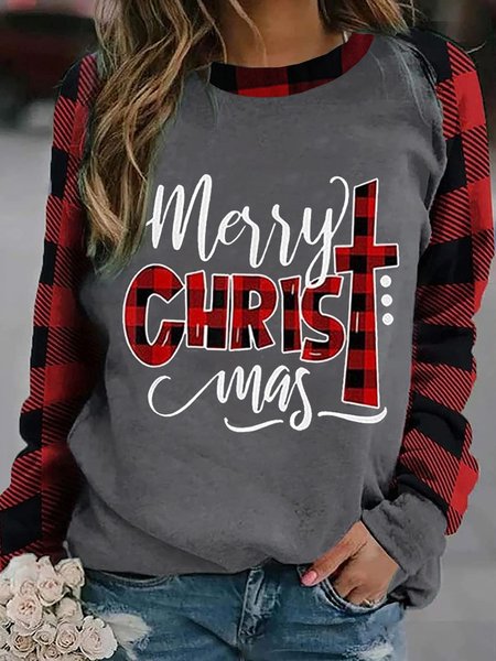 

Christmas Cotton Blends Grid Casual Sweatshirts, Gray, Hoodies&Sweatshirts