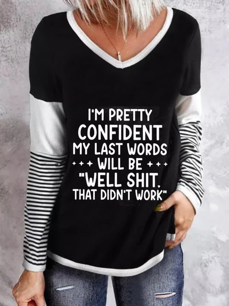

Casual Long Sleeve V Neck Plus Size Printed Tops T-shirts, Black, T-Shirts