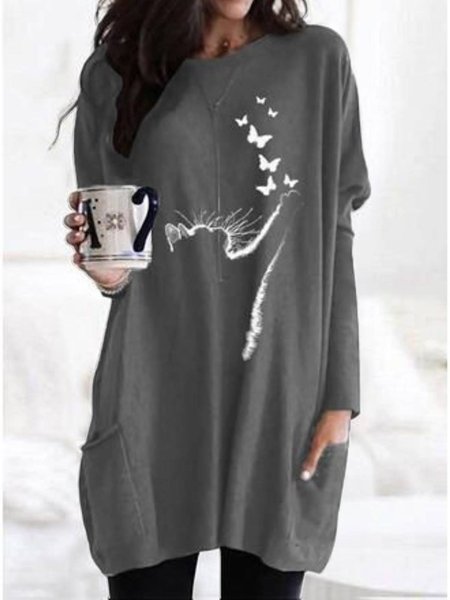 

Crew Neck Casual Regular Fit Shirts & Tops, Deep gray, Tops