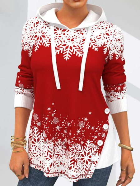 

Long sleeve round neck hooded red snowflake top t-shirt female, Hoodies & Sweatshirts