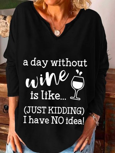 

Casual Long Sleeve U Neck Plus Size Printed Tops T-shirts, Black, T-Shirts