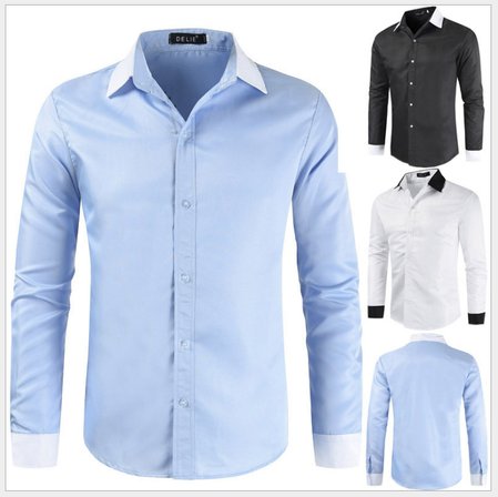 

Shirt Collar Casual Long Sleeve Shirts & Tops, Lightblue, Shirt