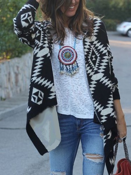 

Casual Household Daily Vintage Loosen Outerwear, Black, Cardigans