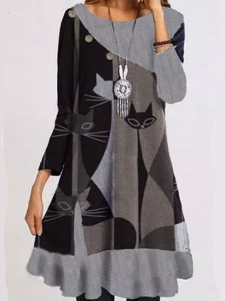 

Crew Neck Loosen Dresses, Multicolor, Mini Dresses