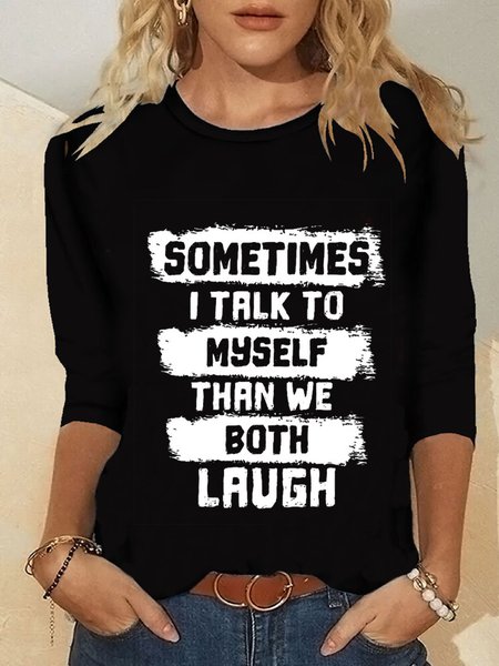 

Casual Long Sleeve Round Neck Plus Size Printed Tops T-shirts, Black, T-Shirts