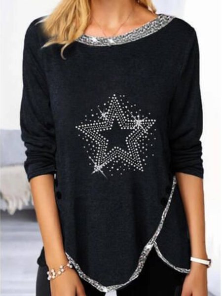 

Regular Fit Crew Neck Shirts & Tops, Black, Tops