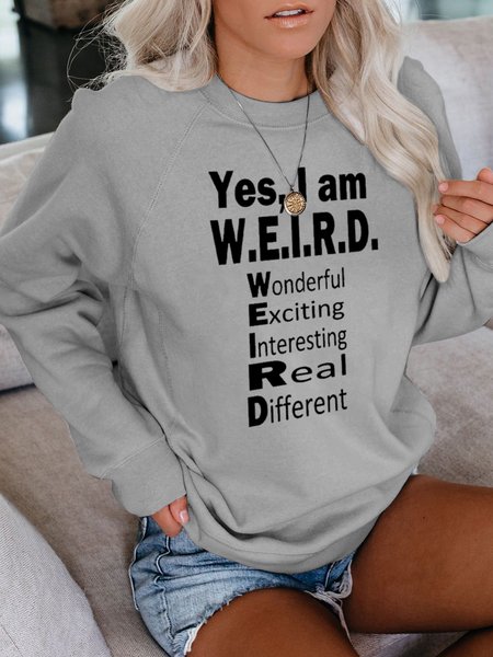 

Funny text print round neck long sleeve Sweatshirts, Gray, Hoodies&Sweatshirts