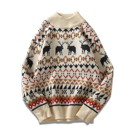 

Long Sleeve Crew Neck Cotton Sweater, White, Sweater