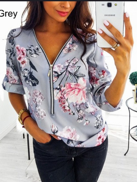 

Loosen Casual V Neck Shirts & Tops, Gray, Tops