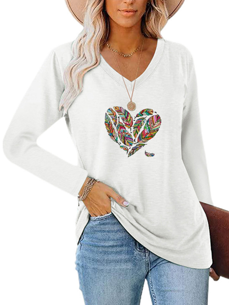 

Cotton Blends Casual V Neck Shirts & Tops, White, T-Shirts