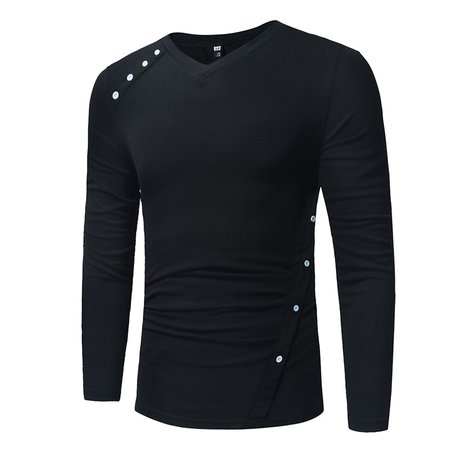 

Crew Neck Long Sleeve Cotton Shirts & Tops, Black, T-shirt