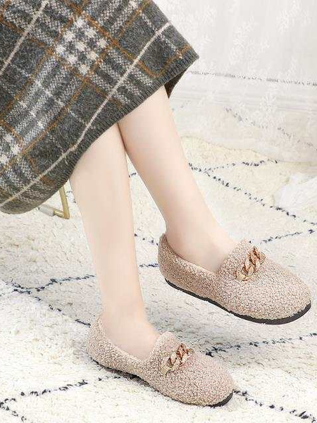 

Fleece Plain Flats, Khaki, Flats