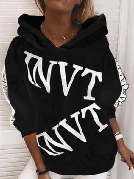 

Hooded Casual Letter Sweatshirt, Black, Hoodies & Sweatshirts