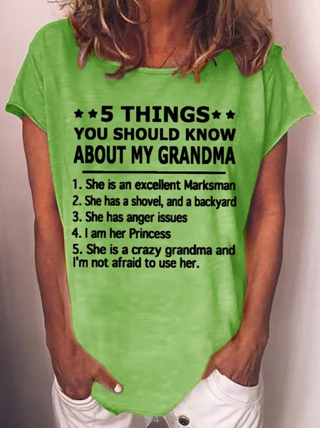 

Funny text print round neck short sleeve T-shirt, Green, T-shirts