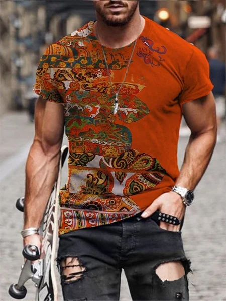 

Abstract Short Sleeve Vacation T-shirt, Red, Men's t-shirts