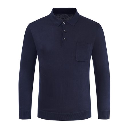 

Long Sleeve Lapel Cotton Shirts & Tops, Navyblue, polo