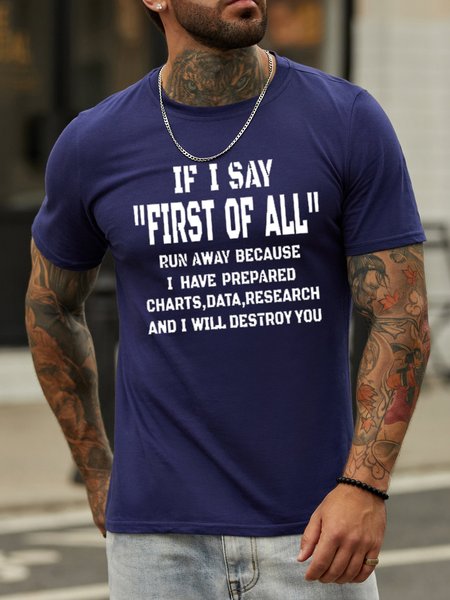 

Funny text printed round neck short-sleeved T-shirt, Purplish blue, T-shirts