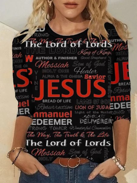 

Casual Long Sleeve Round Neck Plus Size Printed Tops T-shirts, Black, T-Shirts