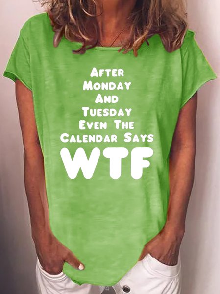 

Funny text print round neck short sleeve T-shirt, Green, T-shirts