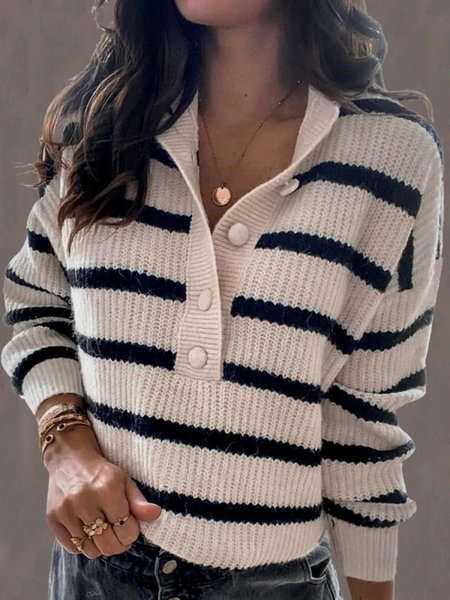 

a Righe Allentare Casuale Scollo a V Maglione, Striscia, Sweater