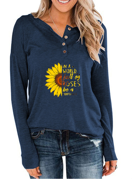 

Casual Loosen Cotton Blends Shirts & Tops, Blue, T-Shirts