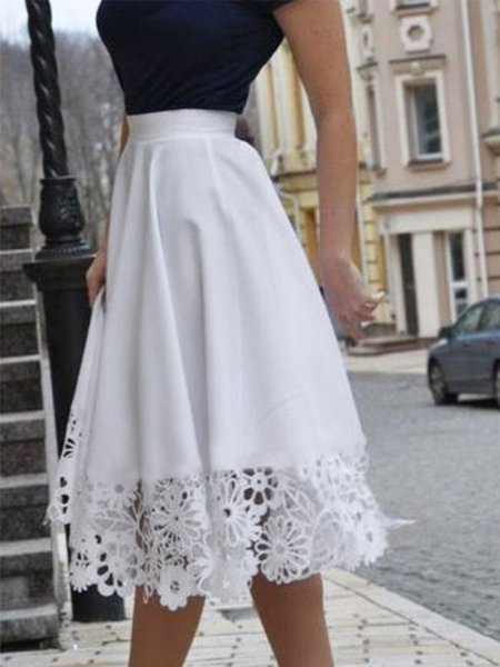 

Lady Swing Solid Skirt, White, Midi Skirts