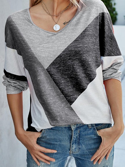 

Loosen Casual V Neck Shirts & Tops, Gray, Tees & T-shirts