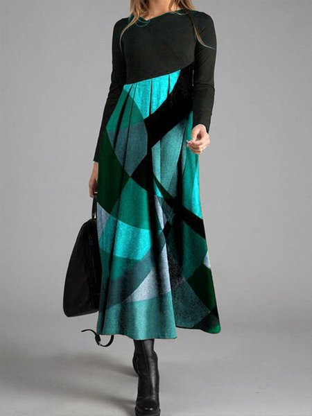 

Geometrico Regolare In forma Vacanza Abito, Nero-blu, Maxi Dresses