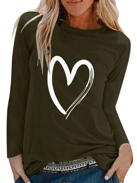 

Cotton Crew Neck Casual Outerwear, Army green, T-Shirts