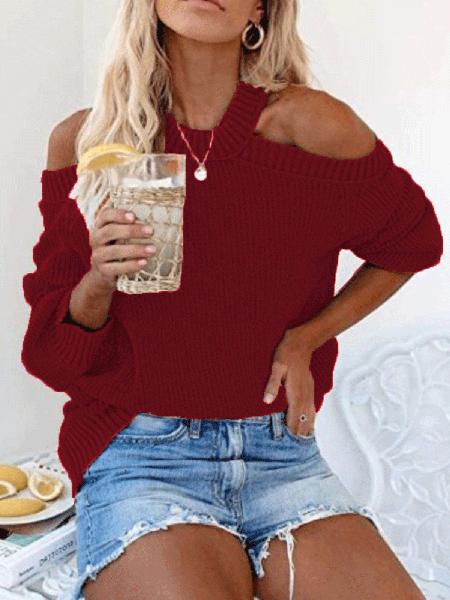 

Regolare In forma Acrilico Casuale Maglione, Vino rosso, Sweater