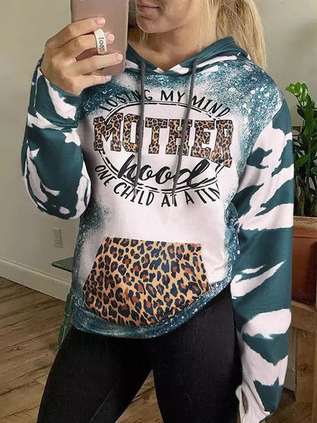 

Color-block Leopard Letters Printed Long Sleeve Hoodie Plus Size Casual Sweatshirts, Multicolor, Hoodies & Sweatshirts