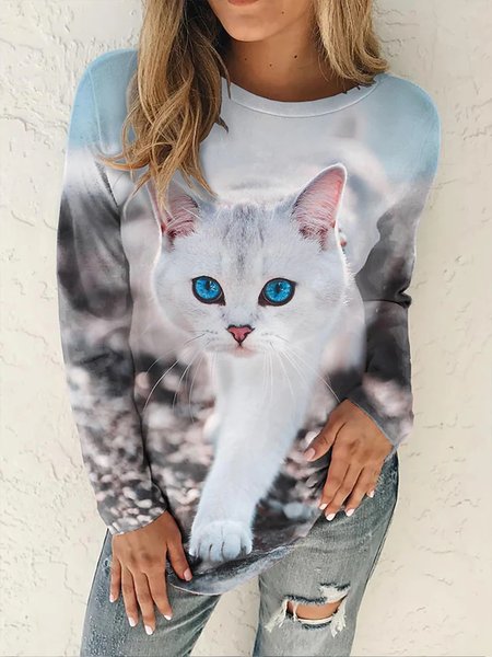 

Animal Crew Neck Loosen Shirts & Tops, Multicolor, Long sleeve tops