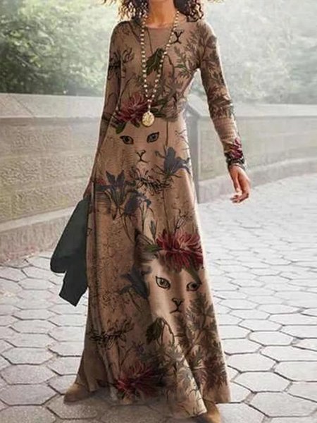 

Crew Neck Animal Crew Neck Dresses, Khaki, Tie dye dress