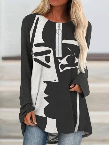 

Casual Abstract Crew Neck Shirts & Tops, Black, T-Shirts