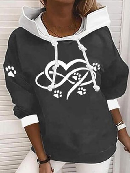 Love Pattern Long Sleeves Hooded Plus Size Casual Sweatshirts, Deep gray, Hoodies & Sweatshirts