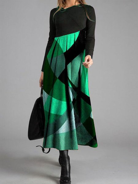 Geometrico Regolare In forma Vacanza Abito, Black-green, Maxi Dresses