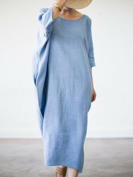 

Batwing Solid Dresses, Blue, Maxi Dresses