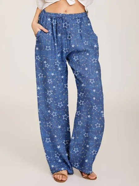 

Casual Household Daily Vintage Cotton Blends Loosen Pants, Blue, Pants