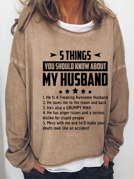 

Five Things About My Husband Round Neck Sweater, Khaki, Hoodies&Sweatshirts