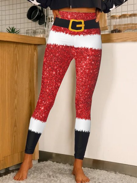 

Color Block Christmas Leggings, Red, Pants