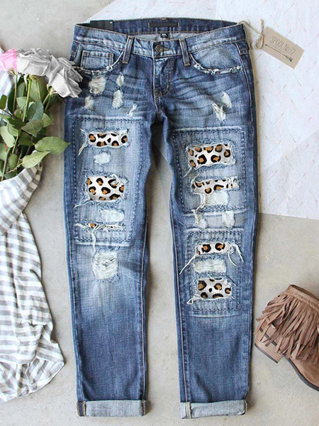 

Denim Casual Printed Jeans, Leopard, Jeans