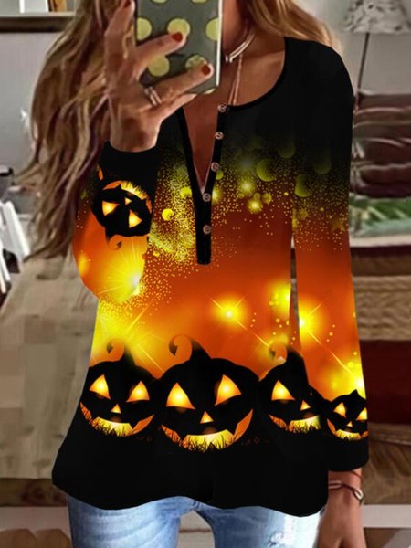 

Casual Printed Loosen Shirts Crew Neck & Tops, As picture, T-Shirts