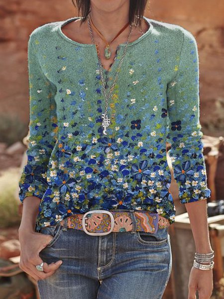 

Floral Casual Shirts & Tops, Green, Long sleeve tops