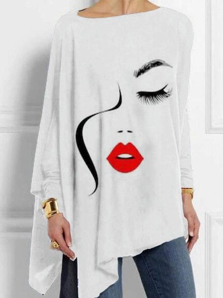 

Crew Neck People Loosen Shirts & Tops, White, Tops