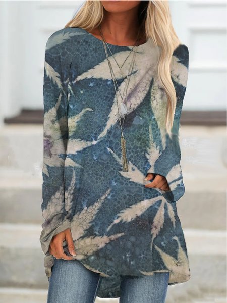 

Casual Household Daily Vintage Cotton Blends Tops, Blue, Tunics