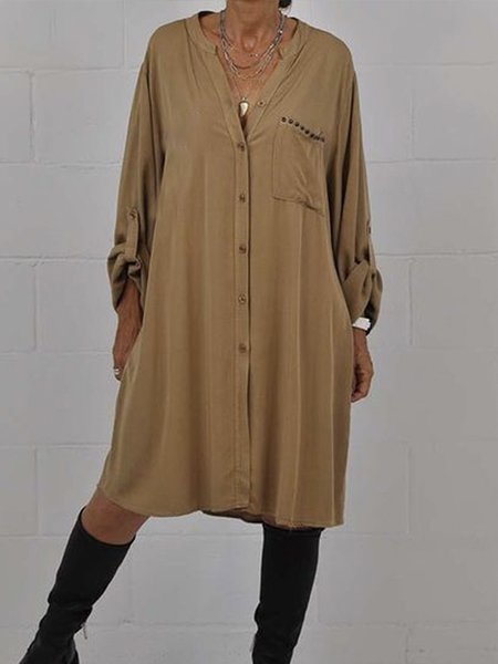 

Casual Plain Loosen Dresses, Yellow brown, Mini Dresses